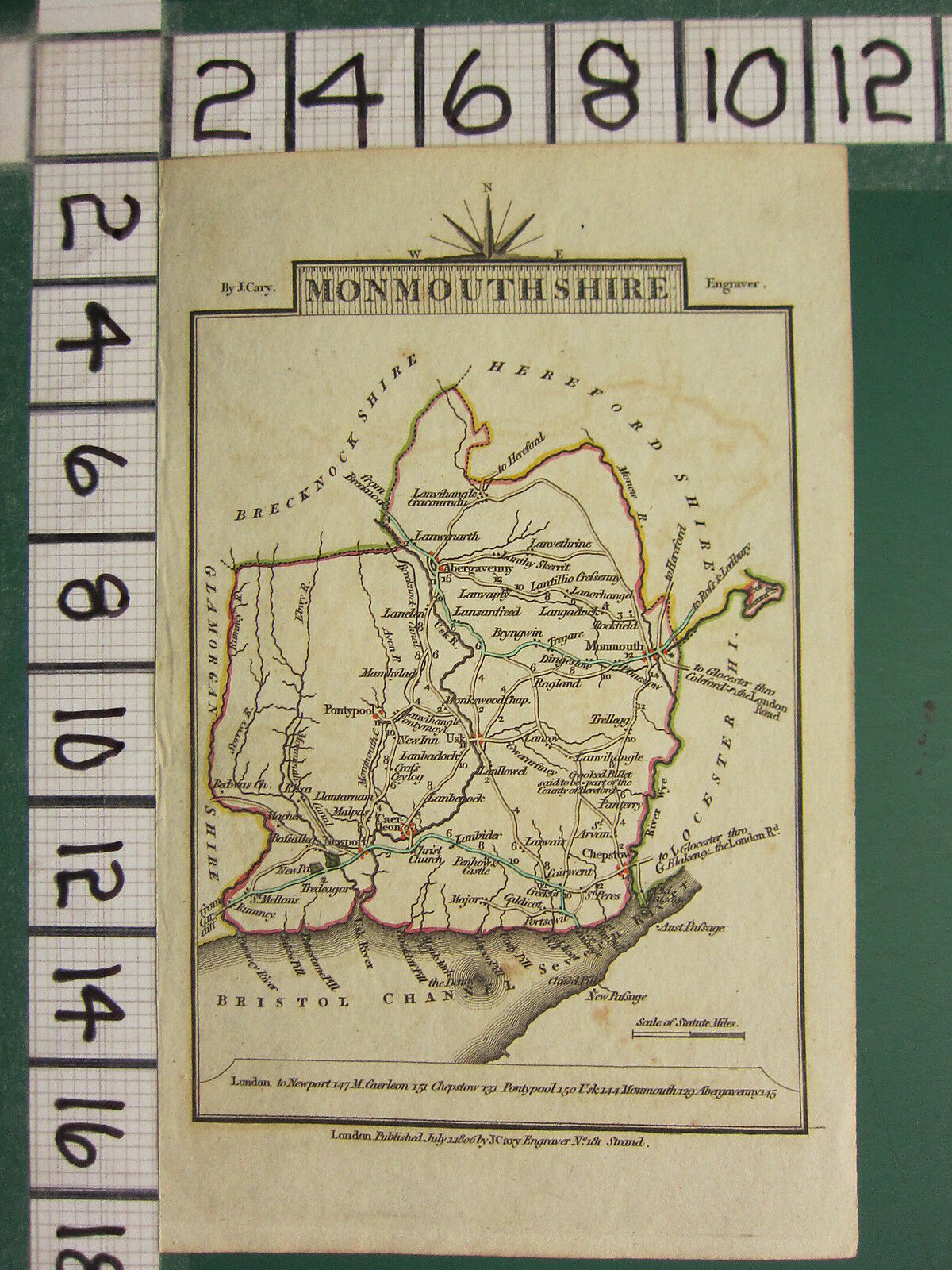 1806 Dated Georgian Map ~ Monmouthshire Monmouth Newport Pontypool Tredeagor