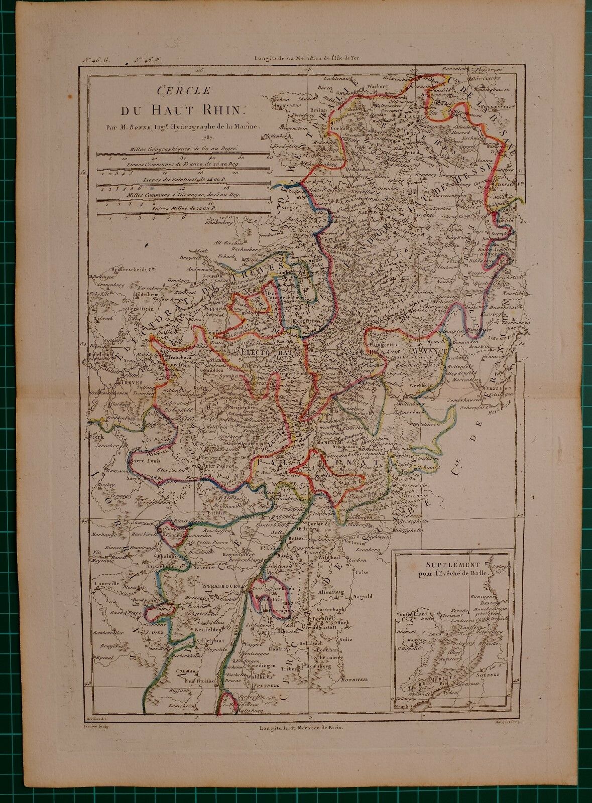 1787 Dated Rigobert Bonne Map ~ High Rhine Mayence Landgraviat De Hesse