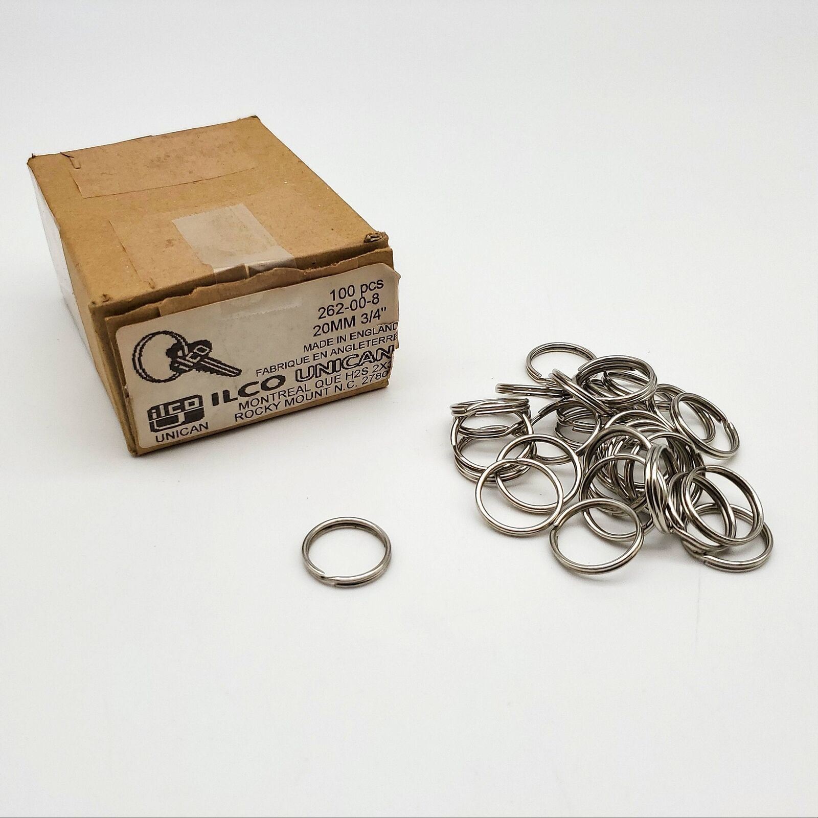 100x Ilco Split Key Ring 3/4" 20mm 262-00-8 Uk Made Vintage Nos