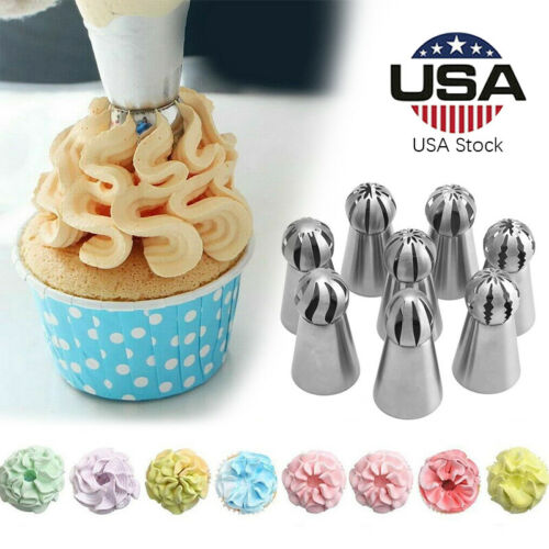 8pcs Russian Leaf Flower Icing Piping Nozzle Tips Cake Topper Baking Tools