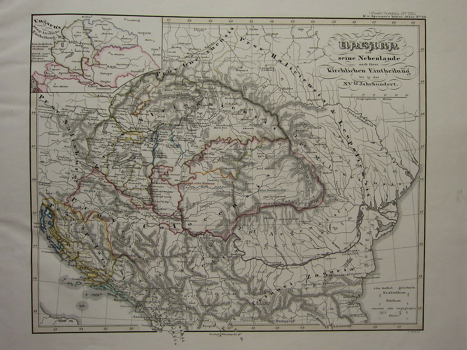 1846 Spruner Antique Historical Map ~ Hungary 15th Century Immersion Salvation