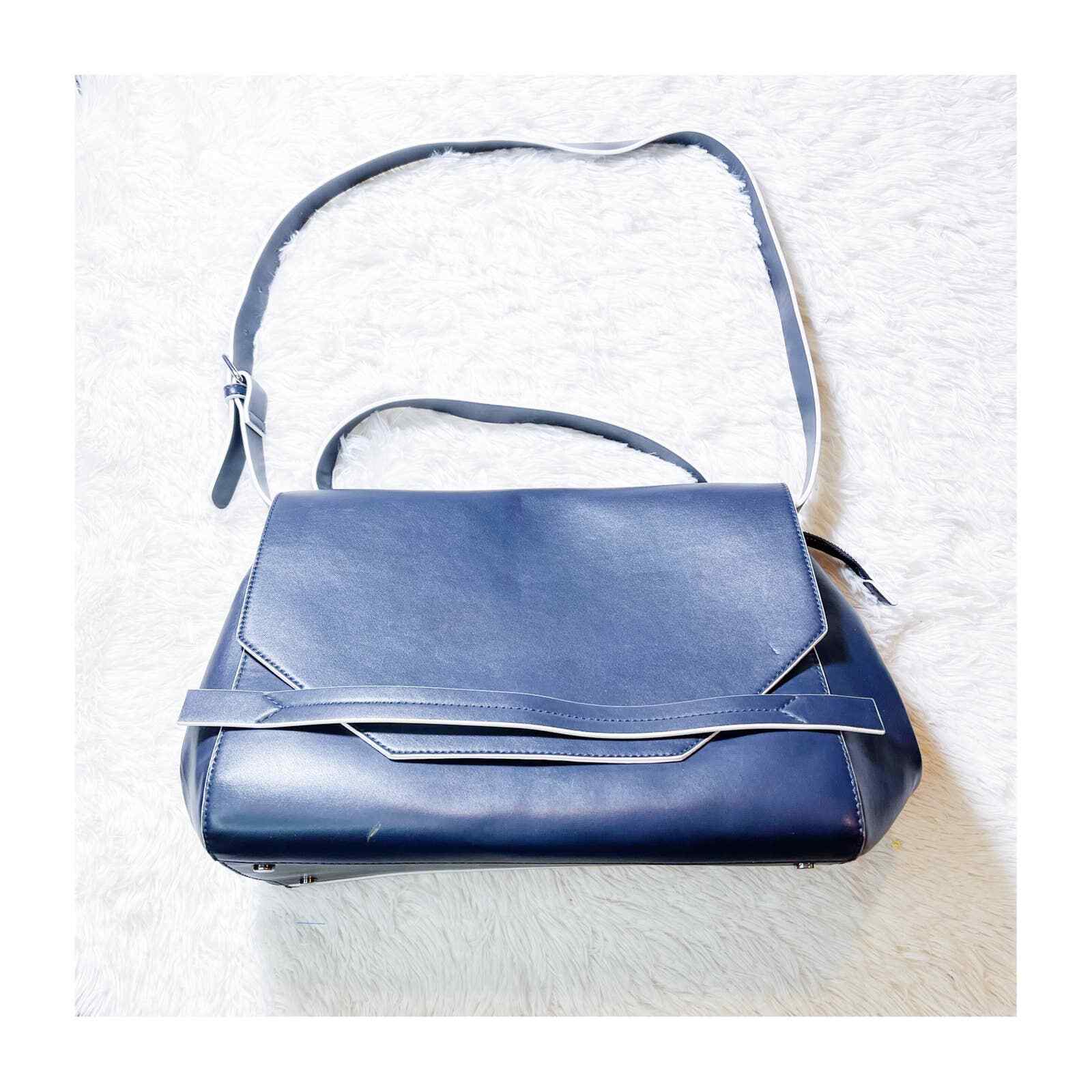 French Connection Navy Leather Satchel With Crossbody Strap Mint