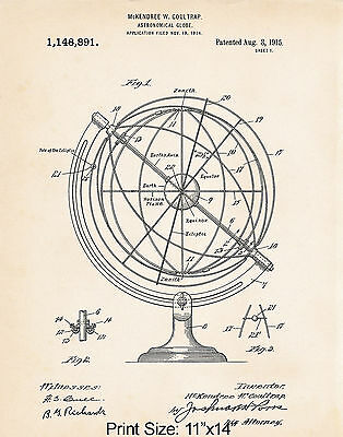 Space Gifts For Adults Astronomy Geeks Gift Ideas For Globe 11"x14" Patent Print
