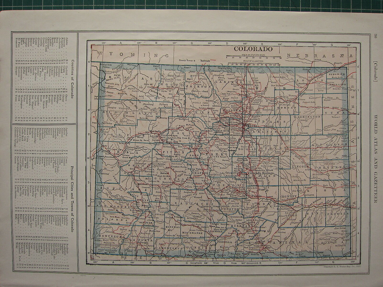 1926 Map ~ Colorado Principal Cities & Towns Otero Logan Canon City