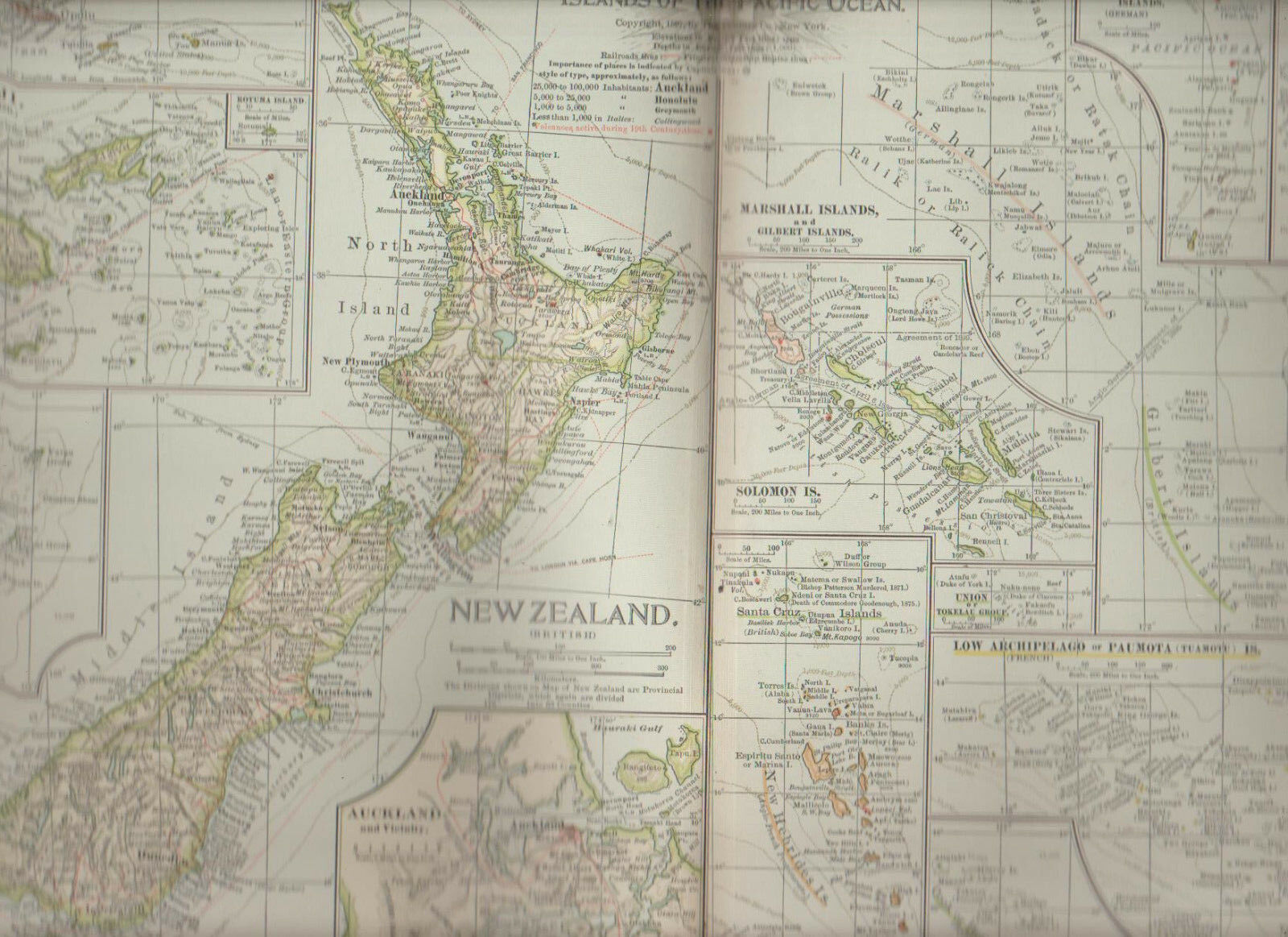New Zealand & Pacific Islands Century Atlas 1897 Antique Map #117 11 3/4 X 16