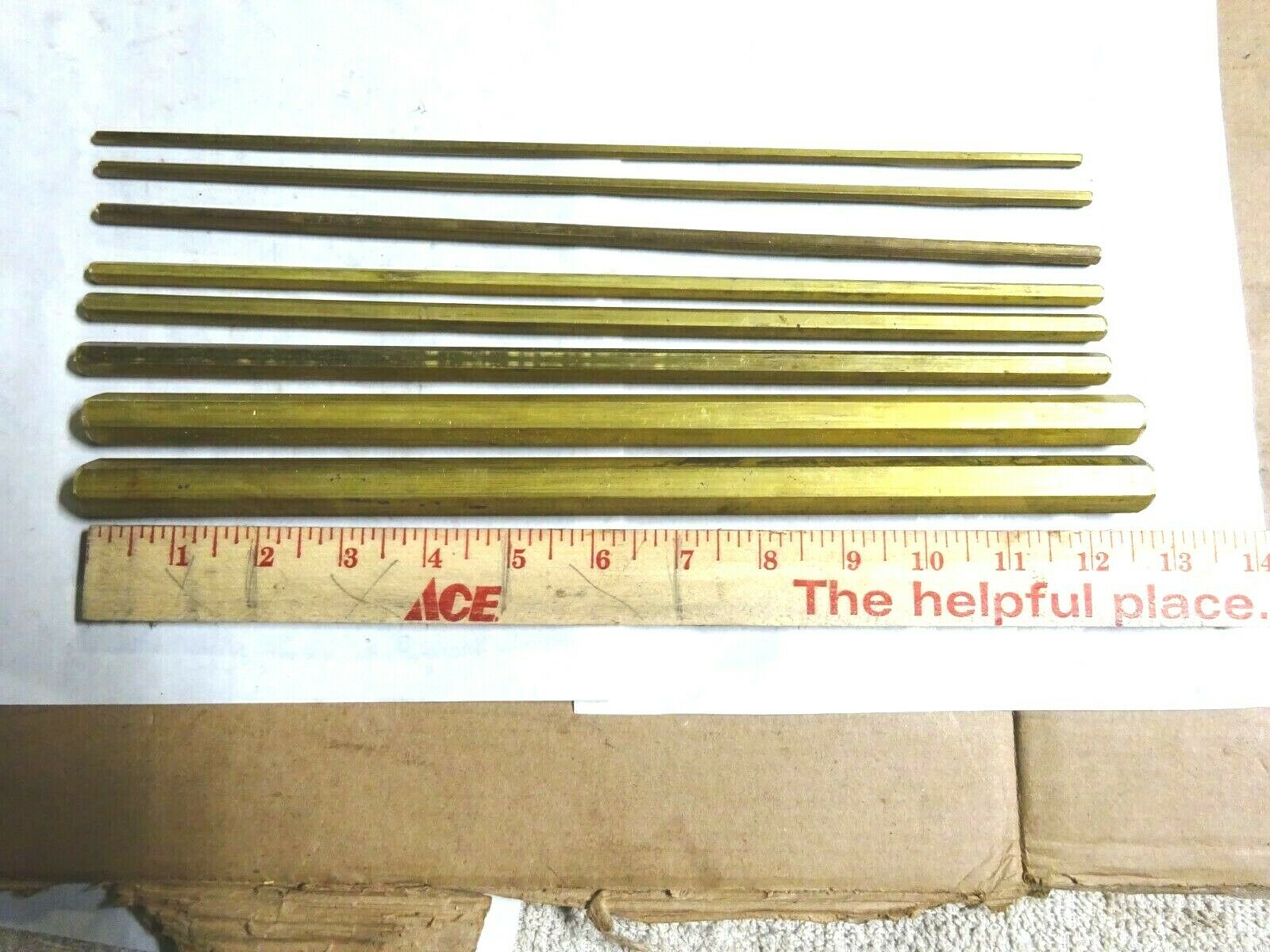 8 Pieces 360 Hex Brass Rods 5/32,3/16,15/64,1/4,5/16,3/8, 9/16,& 5/8 12" Long.