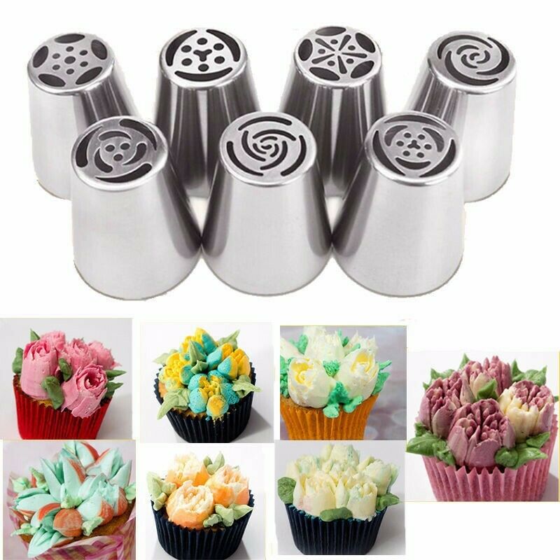 7pc Russian Piping Tips Cake Decorating Tip Stainless Steel Floral Icing Nozzles